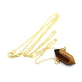Natuurlijke zeshoekige tijgeroog kristallen hanger ketting met vergulde schakelketting - Gouden Ketting / Tijgeroog