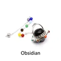 Péndulo UFO de obsidiana negra con siete cuentas de chakra coloridas en una cadena de plata - Obsidiana