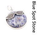 Unique sodalite round stone pendant featuring black crystal encrusted sunglasses detail - Blue Spot Jasper