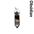 Colgante de punta de obsidiana hexagonal con 7 piedras de chakra de colores en plata - Obsidiana