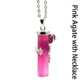 Elegant silver frog wrapping pink crystal pillar pendant necklace for women's jewelry - Pink Agate with Necklace