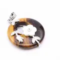 Natural tiger eye stone donut pendant necklace with white flower and leaf accents - Pendant Only (Without Chain) / Tiger's Eye