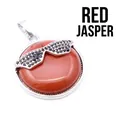 Unique red stone circular pendant featuring black rhinestone sunglasses design for women - Red Jasper