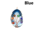Handgemaakte levensboom hanger van blauwe agaat plak met kleurrijke chakra stenen kralen - Roségoud / Blauw