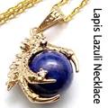 Gold dragon claw pendant necklace with blue lapis lazuli bead and sparkling zircon accents - With Necklace / Lapis Lazuli