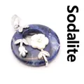 Sodalite blue vein stone circular pendant with silver flower accent decorations - Pendant Only (Without Chain) / Blue Sodalite