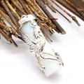 Ethnic style phoenix engraved cylindrical pendant with white opalite stone decoration - Phoenix Style / Opal