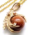 Exquisite golden dragon claw pendant necklace with a glittering brown gemstone bead - With Necklace / Gold Sandstone