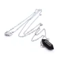 Zwarte obsidiaan zeshoekige pilaar hanger ketting met zilveren ketting. - Zilveren Ketting / Obsidiaan