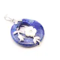 Natural lapis lazuli donut pendant necklace with white flower and silver leaf design - Pendant Only (Without Chain) / Lapis Lazuli