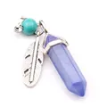 Bohemian hexagonal purple crystal pillar pendant with silver feather charm and bead - Blue Watermelon Stone