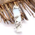 Ethnic style silver dragon wrapped white opal stone column pendant for necklaces - Dragon Style / Opal