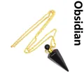 Elegant black obsidian cone shaped perfume bottle pendant necklace with gold chain - Obsidian / Gold