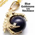 Golden dragon claw necklace with glittering blue sandstone pendant - With Necklace / Blue Sandstone