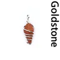Handmade goldstone hexagonal cone pendant wrapped in silver wire for jewelry making - Gold Sandstone