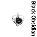Colgante de obsidiana en forma de corazón con un elegante marco de metal plateado - Obsidiana