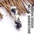 National style phoenix pillar pendant featuring shimmering blue sand stone jewelry - Phoenix Style / Blue Sandstone