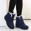 Warme marineblaue Schnür-Schneestiefel für Damen mit weißem Kunstfellfutter - Blau