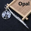 Marcador de libros pluma de plata con colgante árbol de la vida y opale - Ópalo