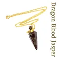 Dragon blood jasper stone hexagonal cone perfume bottle pendant necklace in gold finish - Dragon Blood Stone / Gold