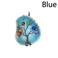 Handgemaakte blauwe agaat schijfhanger met een draadomwikkeld levensboomontwerp - Brons / Blauw