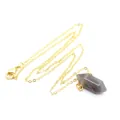 Elegante 24K vergulde halsketting met een zeshoekige hanger van labradoriet kristal - Gouden Ketting / Flitssteen (Labradoriet)