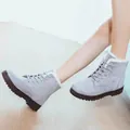 Fashionable light grey faux suede women's snow boots with warm white faux fur lining - 38 / Gray