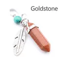 Gold sand stone hexagonal pillar crystal pendant with silver feather charm necklace - Gold Sandstone