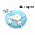 Elegant blue agate peace buckle pendant necklace with silver flower and leaf design - Pendant Only (Without Chain) / Blue Agate