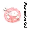 Watermelon red crystal donut pendant with silver floral metal accent necklace - Pendant Only (Without Chain) / Watermelon red