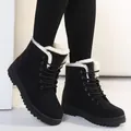 Women's black winter snow boots with white faux fur lining and lace-up closure - 38 / Black