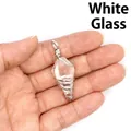Hexagonal cone white crystal glass pendant with minimalist silver wire wrap detail - Synthetic White Glass