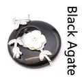 Black onyx donut pendant with white shell flower and silver leaf filigree accents. - Pendant Only (Without Chain) / Black Agate