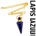 Lapis lazuli hexagonal cone perfume bottle pendant necklace with elegant gold finish chain - Lapis Lazuli / Gold