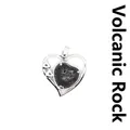 Pendentif en forme de cœur en argent avec une pierre centrale en roche volcanique noire - Pierre de lave