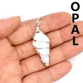 Wire-wrapped cone pendant with opal stone in silver finish - Opal