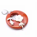 Elegant traditional round red stone pendant necklace with silver flower branch detail - Pendant Only (Without Chain) / Red Jasper
