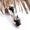 Phoenix wrapped black obsidian pillar pendant in vintage ethnic style - Phoenix Style / Obsidian