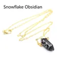 Elegante ketting met zeshoekige sneeuwvloksteen hanger en 24K vergulde ketting - Gouden Ketting / Sneeuwvlokobsidiaan