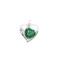 Élégant pendentif en forme de cœur avec pierre de malachite verte et cadre argenté - Malachite