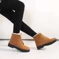 Women's warm tan lace-up snow boots with white faux fur lining and non-slip soles - 38 / Khaki