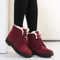 Women's burgundy winter snow boots with white faux fur lining and lace-up design - 38 / Burgundy