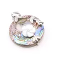 Vintage style round abalone shell pendant necklace with white flower and leaf details - Pendant Only (Without Chain) / Abalone Shell