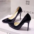 Chic black patent leather pointed-toe stiletto high heels for formal occasions - 34 / 10CM Heel / Black with Red Base