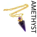 Minimalist amethyst hexagonal cone pendant perfume bottle necklace with gold plated chain - Amethyst / Gold