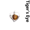 Élégant pendentif en forme de cœur argenté avec une pierre d'œil de tigre naturelle polie - Œil de tigre
