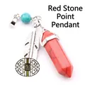 Hexagonal red agate crystal pendant with silver feather charm and turquoise bead - Red Howlite