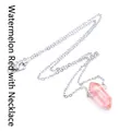 Elegante halsketting met watermeloenrode kristallen zeshoekige kolom hanger zilver - Zilveren Ketting / Watermeloen Rood