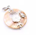 Traditional flower design pendant with peach shell base and silver floral accents - Pendant Only (Without Chain) / Orange Shell