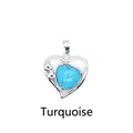 Variante de pendentif cœur argenté ornée d'une belle incrustation de turquoise bleue - Turquoise Bleue